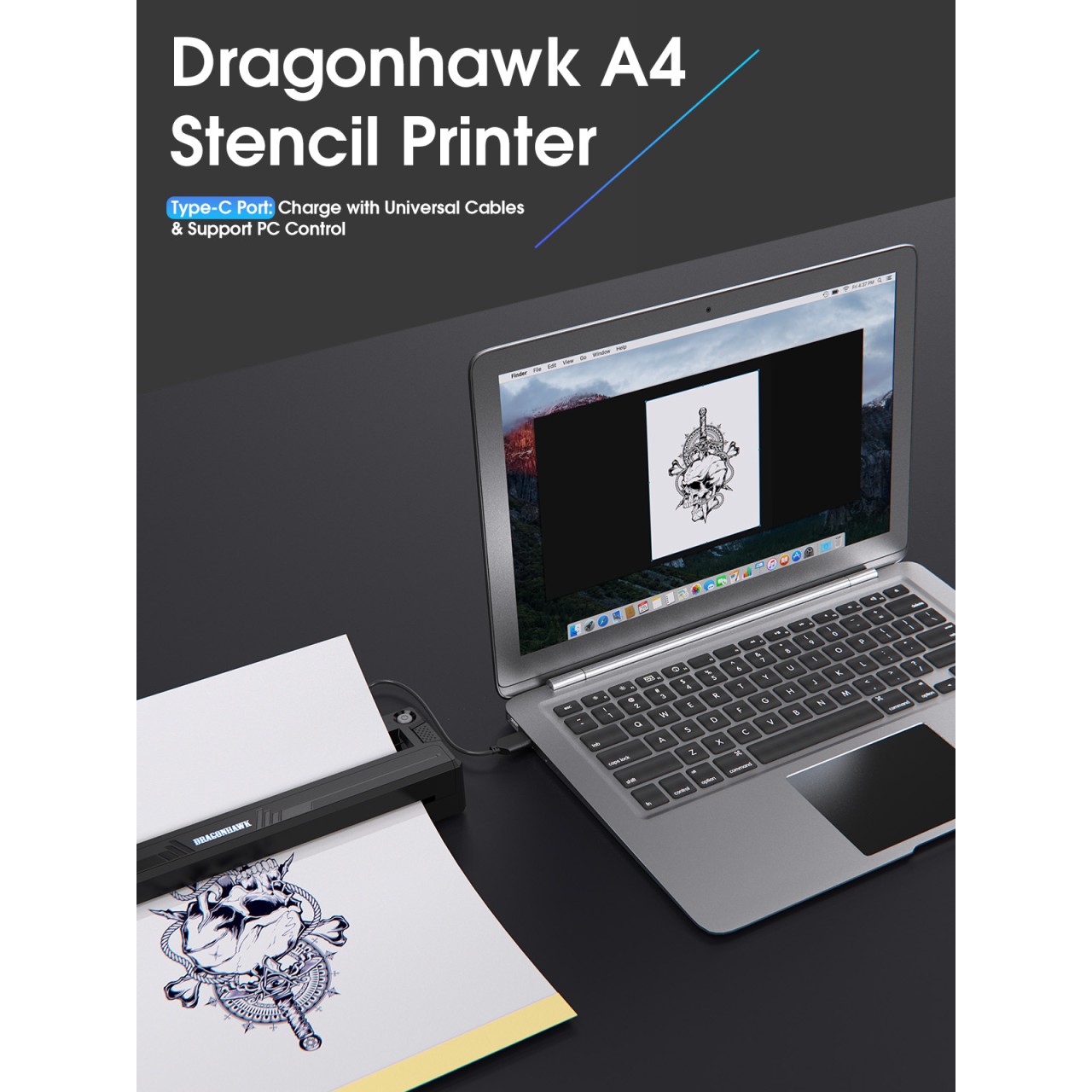 Dragonhawk Thermal Printer - drukarka do wzorów tatuażu